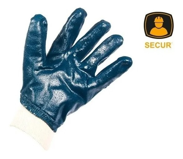Guante Nitrilo Azul Oscuro Secur Antideslizante Puño Lona Poliuretano