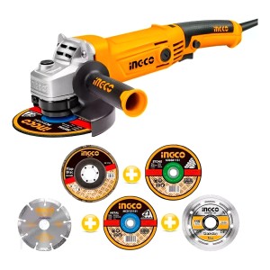 Kit Amoladora Angular Ingco 115-125mm 1010w + 5 Discos - Tyt