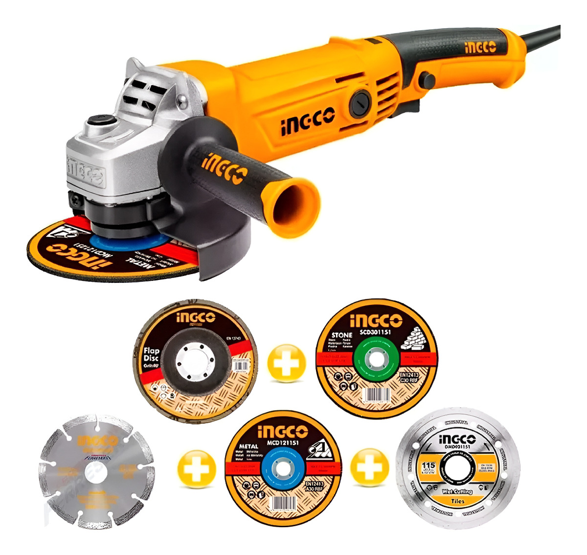 Kit Amoladora Angular Ingco 115-125mm 1010w + 5 Discos - Tyt