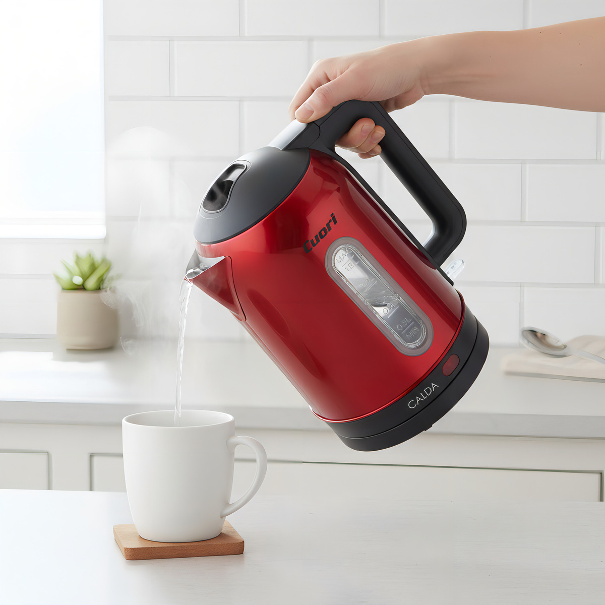 Jarra Eléctrica Cuori 1,8l Acero Inoxidable Indicador Agua - Rojo Inox - Imagen 6