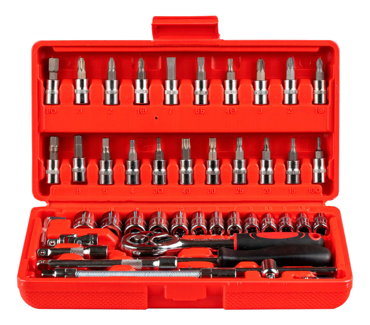 Juego De Dados Nappo 46 Piezas Llaves Cricket Maletín Rojo/ Negro - Imagen 2