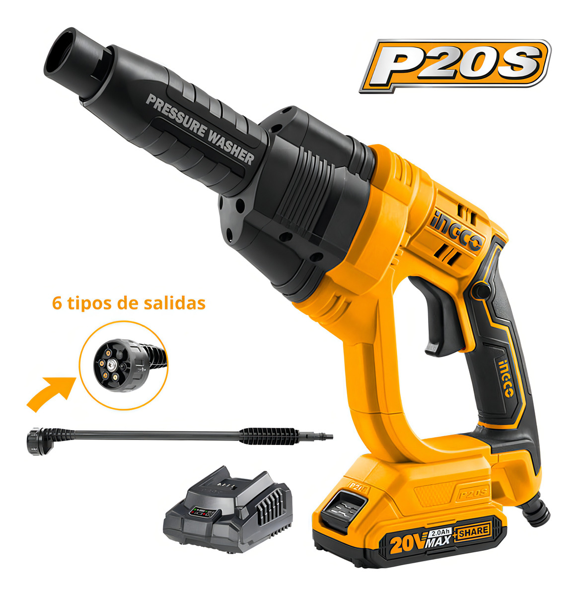 Hidrolavadora Inalambrica 24.8bar +bat +carg 2ah Ingco - Imagen 2