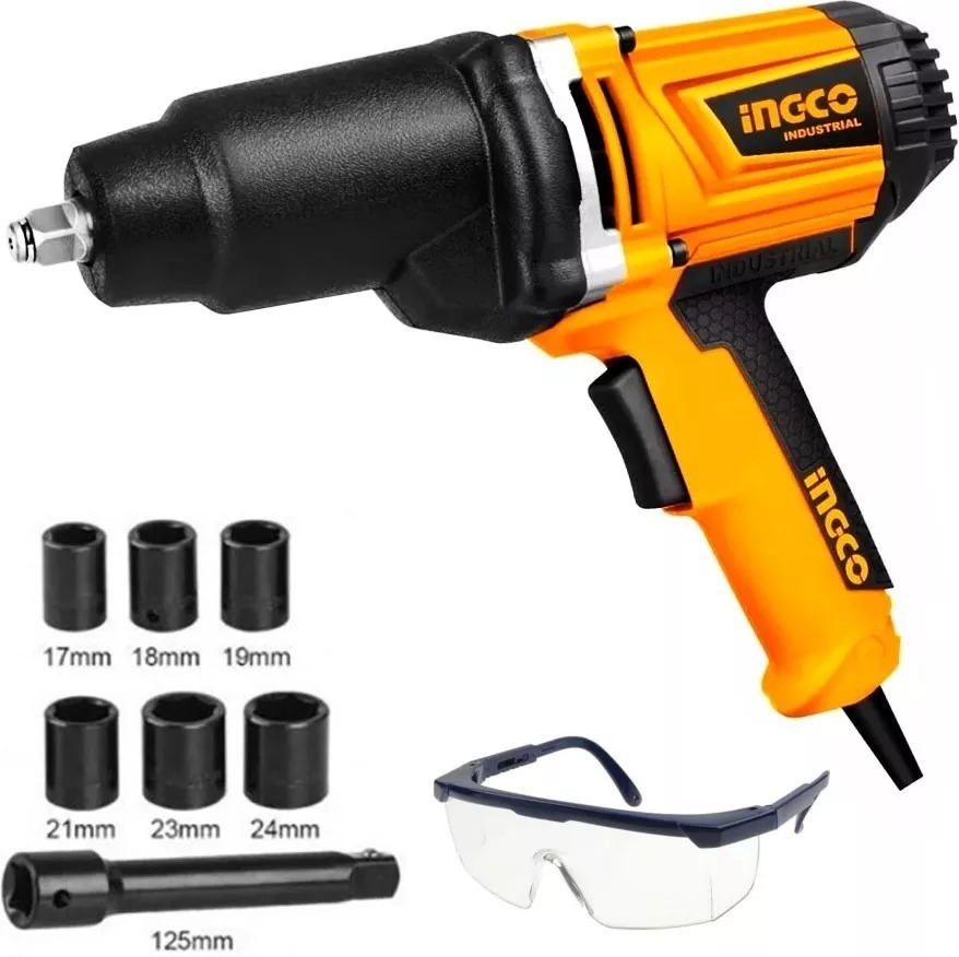 Llave De Impacto 1/2 Ingco Iw10508 Electrica 1050w + 6 Dados Color Amarillo Frecuencia 50