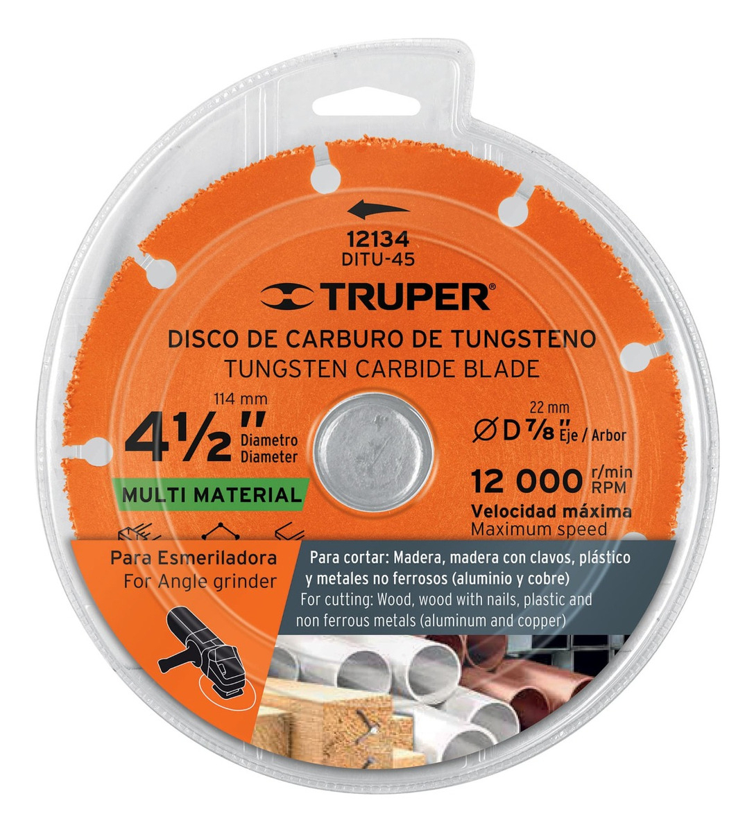 Disco 4 1/2'' Multiprop. Truper Multi Material Madera Metal Naranja - Imagen 2