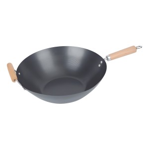 Wok Antiadherente Cuori Carbone Mango Y Asa De Madera 35 Cm Color Negro