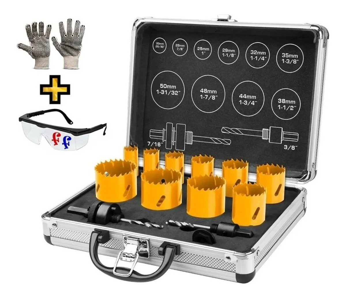 Valija 12 Mecha Copa Bimetal Ingco Akh0121 Madera Metal Tyt - Imagen 2