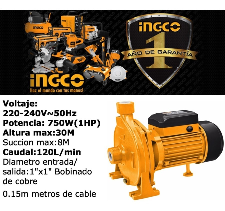 Ff Electro Bomba Centrifuga 1/2hp Agua Limpia Cpm3701 Ingco Amarillo - Imagen 3