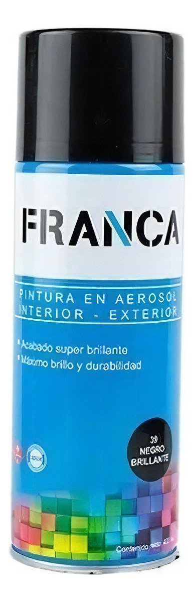 Esmalte En Aerosol 400ml Franca - Mate Brillante Y Satinados Color Negro Brillante