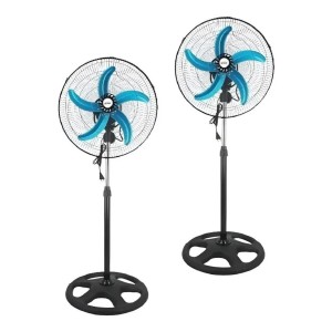 X2 Ventilador Pie Ventilador De Pedestal Pequeño Chico Metal Estructura Plateado Aspas 5 Aspas Azul
