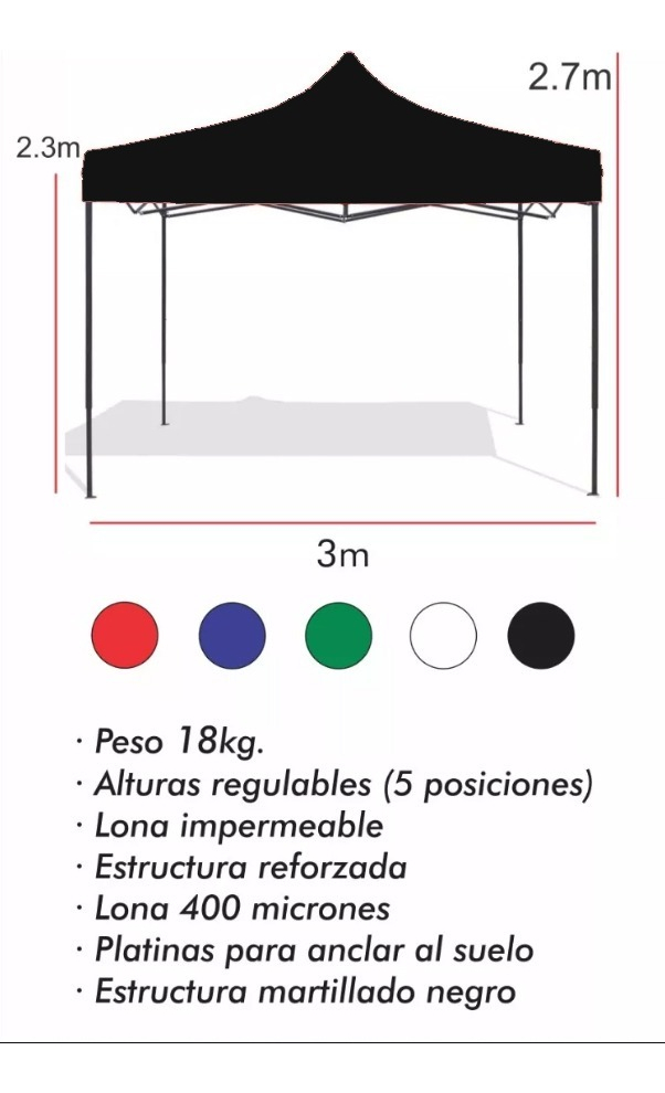 Gazebo 3x3 Negro Reforzado E Impermeable Filtro Uv - Imagen 3