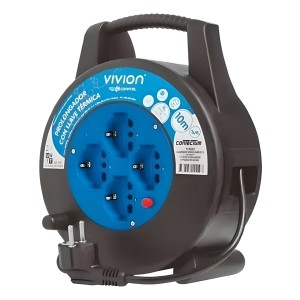 Alargue Carrete Enrollador 10 Metros - 4 Tomas Shucko Vivion