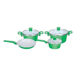 Juego De Ollas Cuori Follia Plus 7 Piezas Antiadherente Cerámica Verde