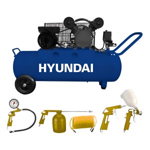 Compresor Hyundai Monofásico 2hp 100l 115psi Hyac100c Color Azul Fase Eléctrica Monofásica