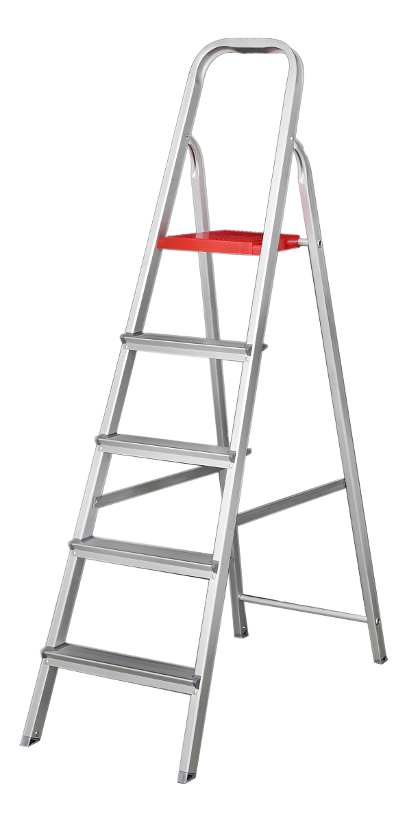 Escalera Tijera Aluminio Stelko 5 Escalones Plegable 1.65m Plateado