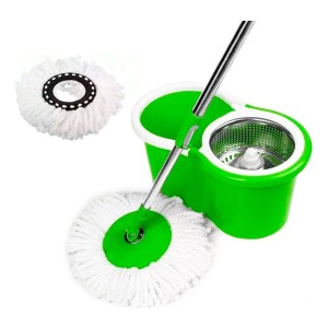 Mopa Balde Giratorio 360 Centrifugador De Acero + 2 Paños Color Rojo