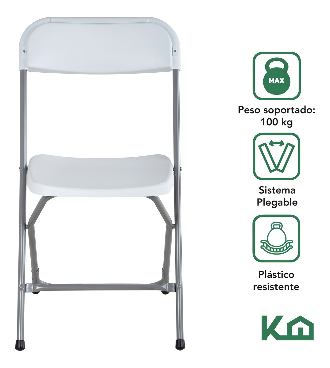 Set 6 Sillas Plegables Kingshouse Plástico Reforzado Blanco Jardín Eventos Liso - Imagen 3