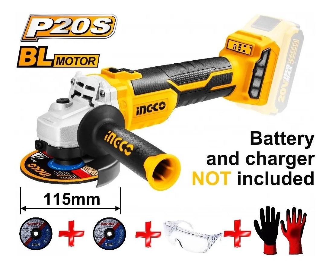 Amoladora Bateria Ingco 20v S/carbones Brushless Cagli1152 - Imagen 3
