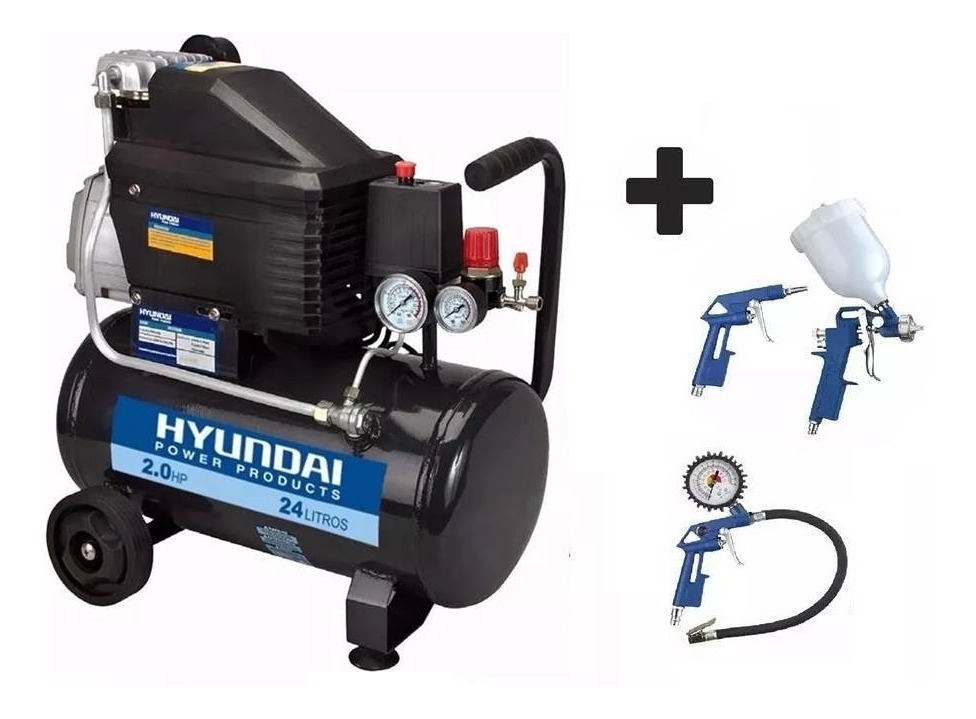Kit Compresores De Aire Hyundai 2hp 24 L - Compr - Imagen 2