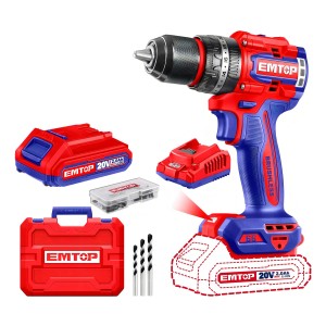 Taladro Atornillador Sin Carbones Emtop 2bat Y Maletin Color Rojo