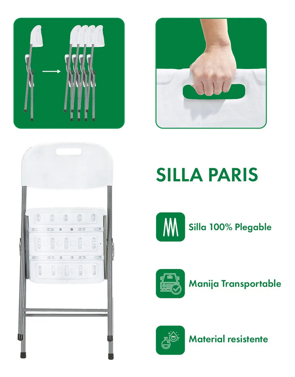 Silla De Jardin Paris Plegable Plastica X6 Garden Life Blanco Silla Paris - Imagen 2