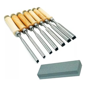 Kit Gubias Cinceles Talla Madera Acero Profesional + Piedra