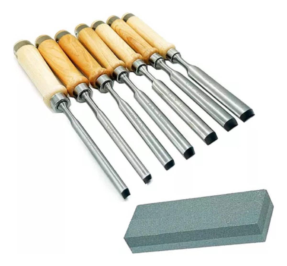 Kit Gubias Cinceles Talla Madera Acero Profesional + Piedra
