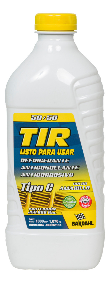Liquido Refrigerante Anticongelante Tir 50% Listo Para Usar Bardahl Amarillo 1l