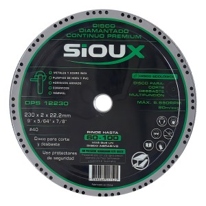 Disco Diamantado Continuo Premium Multifunción 230mm Sioux Color Negro