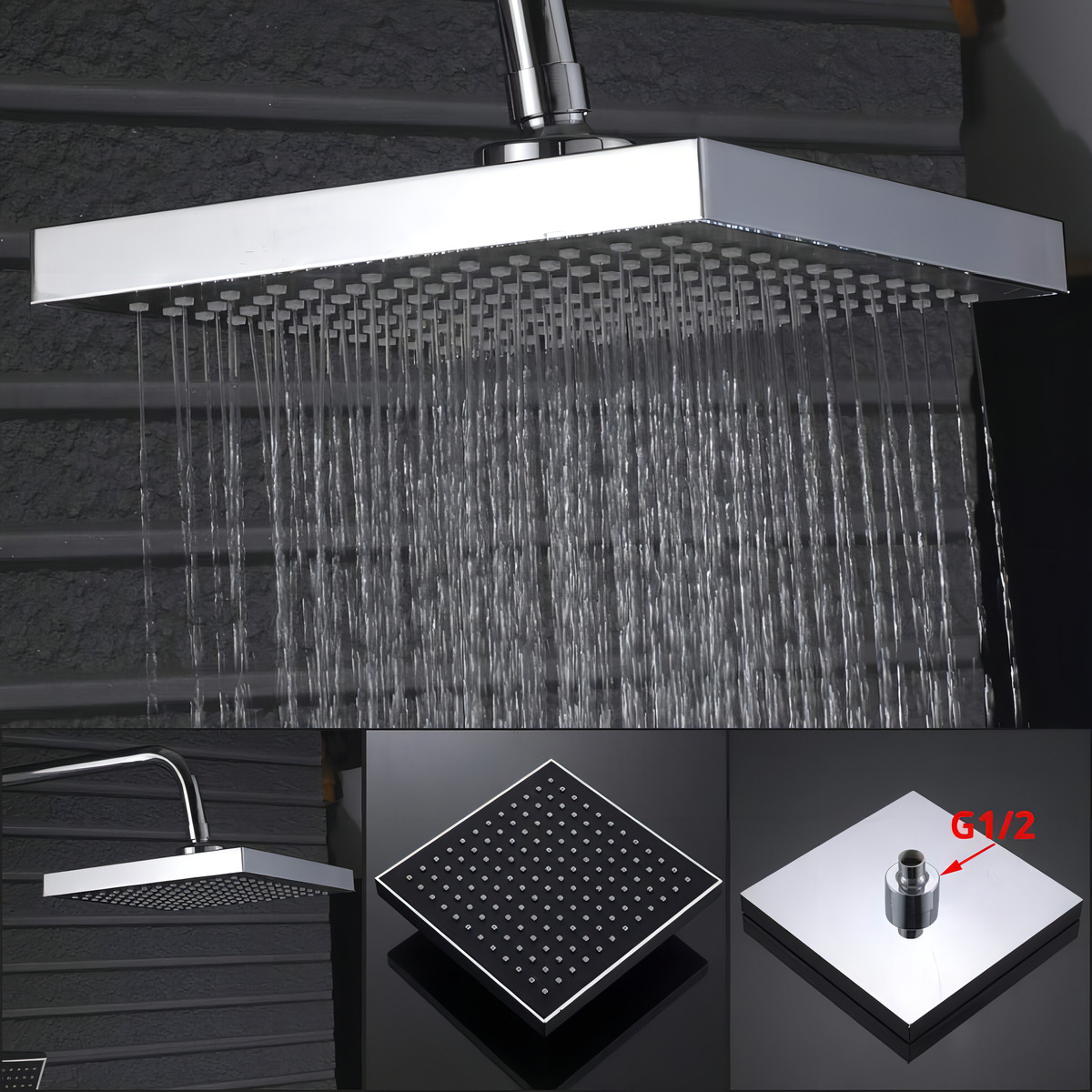 Barral De Ducha Roseta Cuadrada Y Telefono Acero Inox Color Plateado - Imagen 4