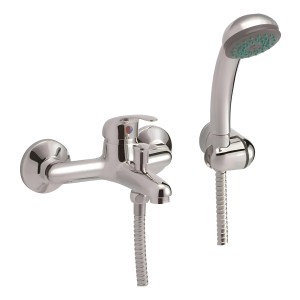 Monocomando Ducha Rimontti Plateado Con Teléfono De Pared