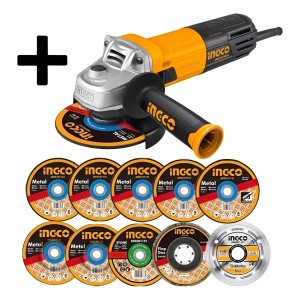 Kit Amoladora Ingco Industrial 950w +10 Discos + Lentes Tyt Color Amarillo Frecuencia 50hz