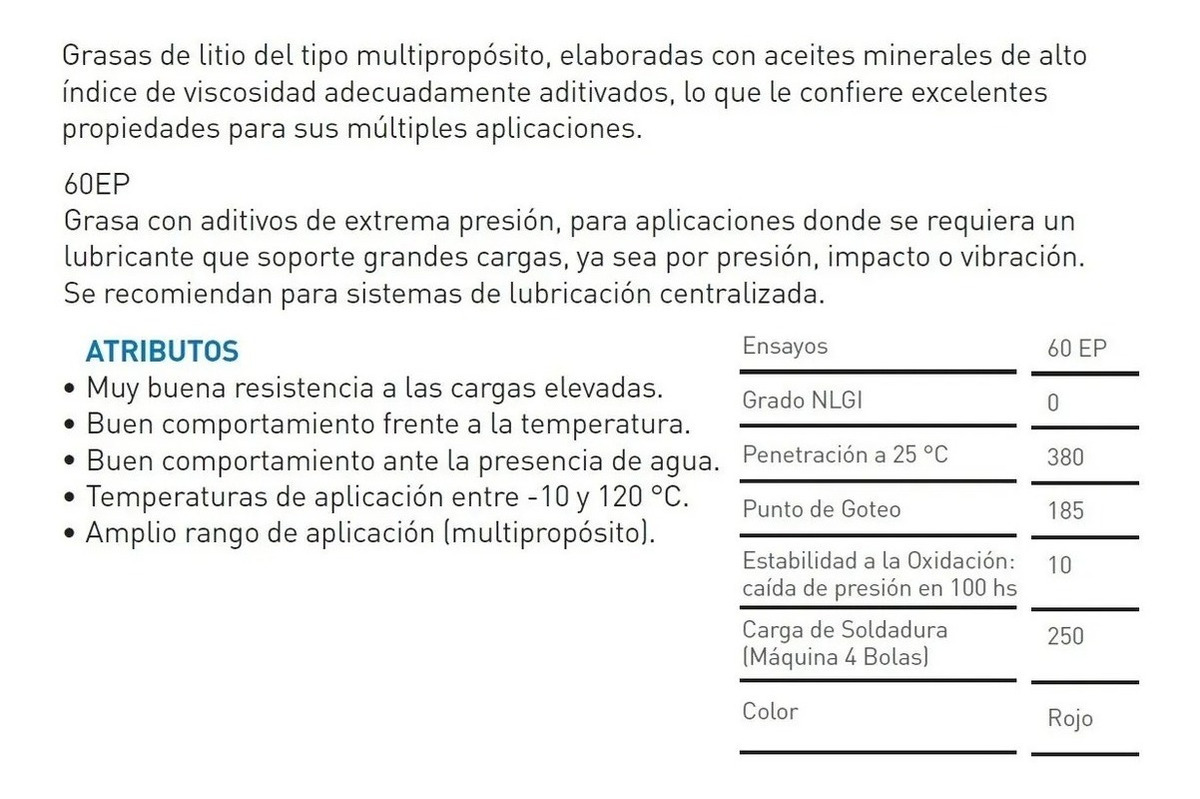 Grasa De Litio Ypf 62ep Roja De 18kg (-15°c A 120°c)(ngli2) - Imagen 2