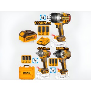 Kit 3 Llaves De Impacto 1350nm +850nm +400nm +2bat 5ah Ingco