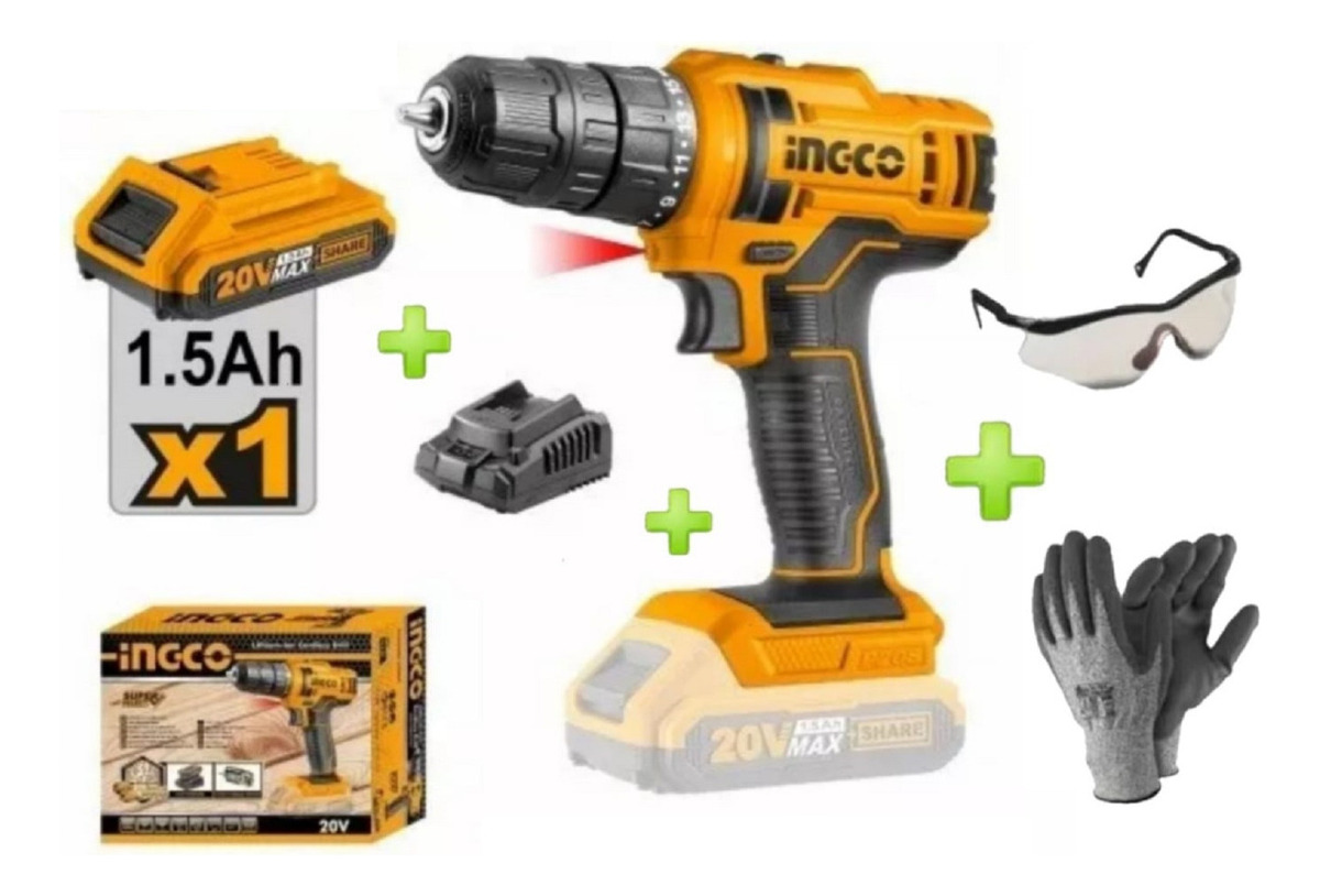 Atornillador Ingco Cdli20051 20v P20s 1 Bateria Y Cargador Color Amarillo