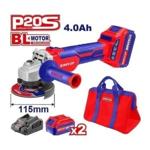 Amoladora De 4 1/2 Emtop 2 Baterias 1 Cargador Y Bolso K Rojo