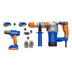 Kit Wadfow Taladro Atornillador 20v + 2bat + Rotomartillo