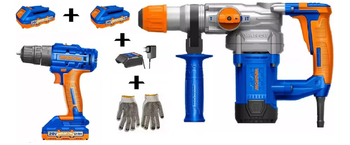 Kit Wadfow Taladro Atornillador 20v + 2bat + Rotomartillo