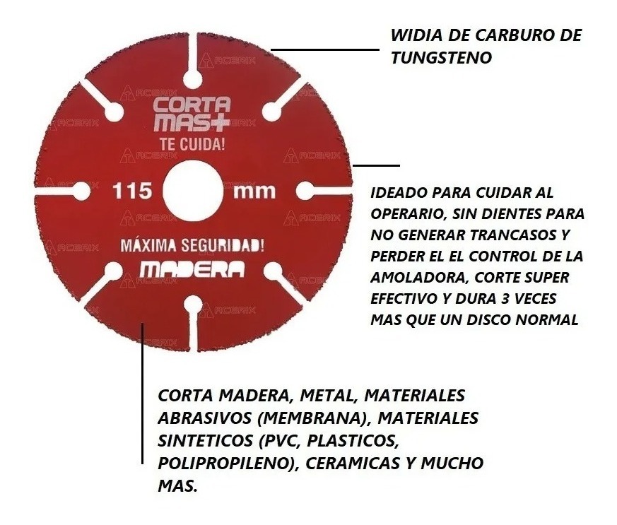 Disco Corte Madera Multimaterial Tungsteno 115mm No Tranca - Imagen 2