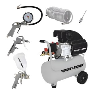 Compresor Aire Eléctrico 40lts-2hp +kit 5 Piezas Black&white