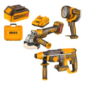 Kit Ingco P20s Rotomartillo + Amoladora Angular + Linterna