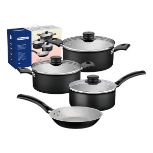 Juego De Baterias Tramontina 7 Piezas Turim Set Ollas Color Negro