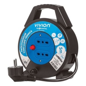 Alargue Carrete Enrollador 2 Tomas Bipaso Vivion 5 Metros Color Azul