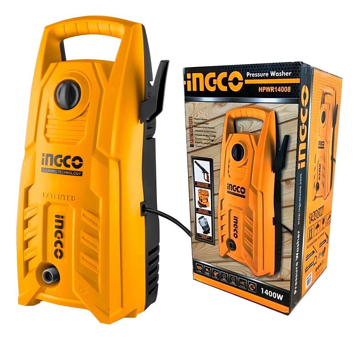 Hidrolavadora Ingco 1400w Alta Presión Carros Caiones Naranja