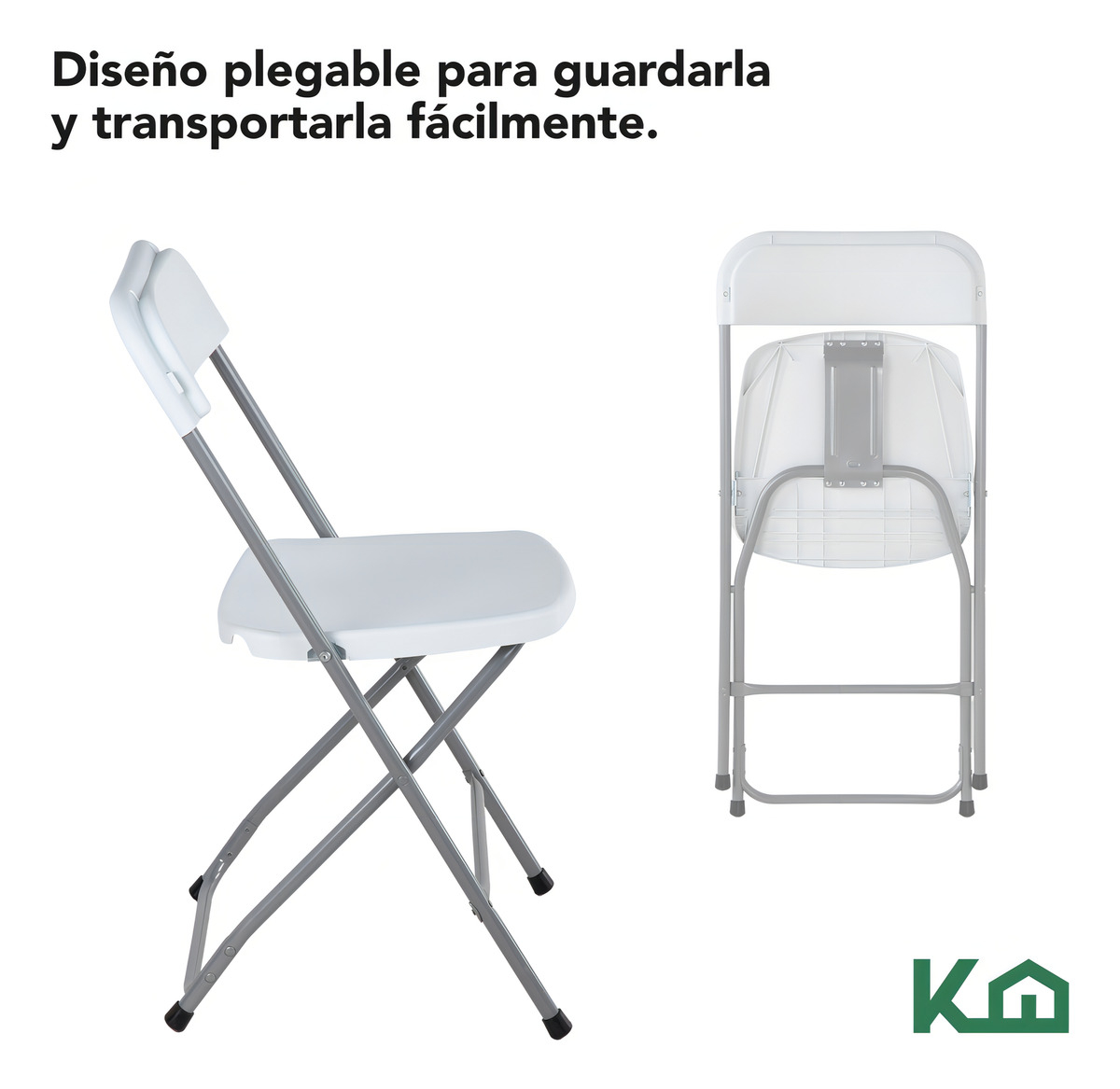 Set 6 Sillas Plegables Kingshouse Plástico Reforzado Blanco Jardín Eventos Liso - Imagen 4