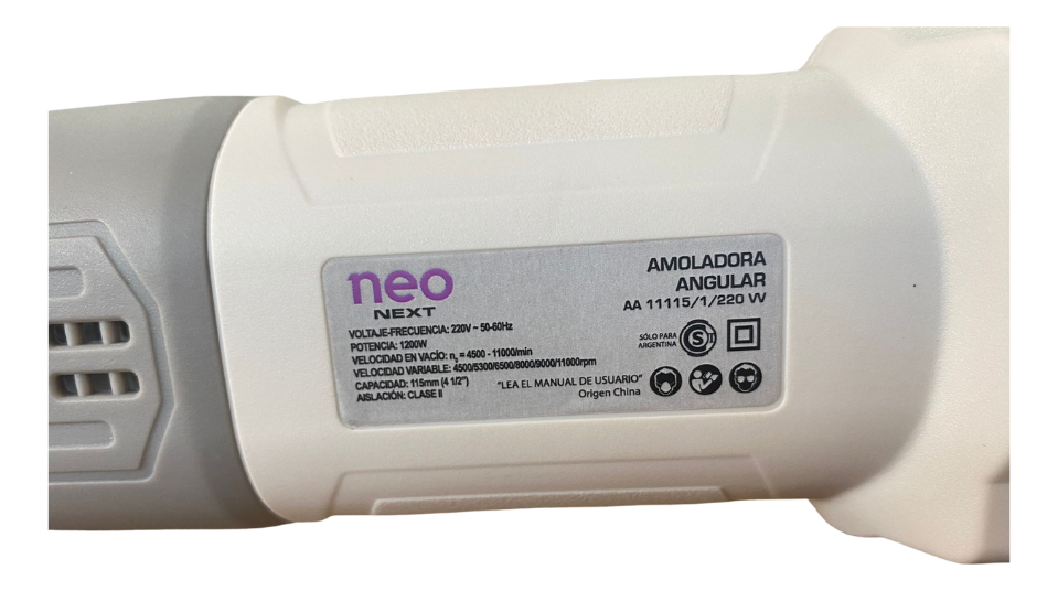 Amoladora Angular Disco 115mm Neo Aa11115/1/220vv 1200w Color Gris 50 Hz X 60 Hz - Imagen 6