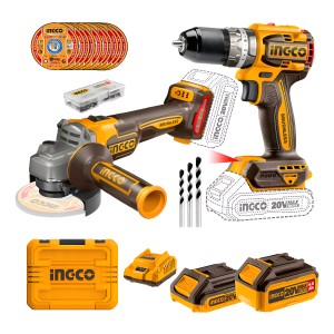 Kit Ingco Atornillador Percutor + Amoladora 20v + Accesorios Color Naranja Frecuencia 50 60hz