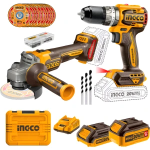 Combo Ingco Atornillador Percutor + Amoladora 20v + Accesori
