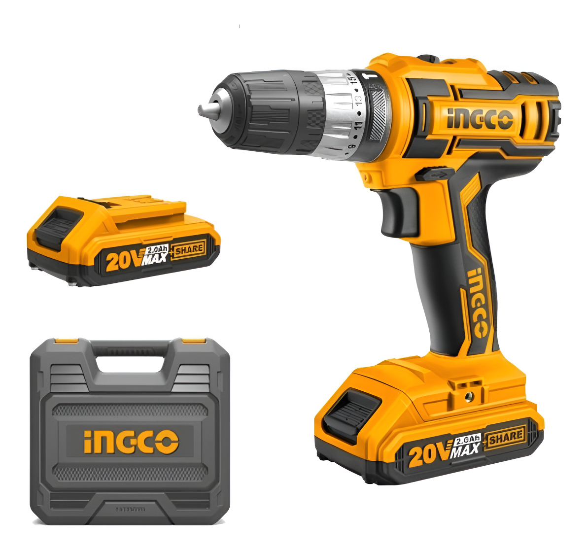 Taladro Percutor Atornillador Inalámbrico De 10mm Ingco Cidli200215 20v + Accesorios Con Estuche De Plástico 220v - 240v 50hz/60hz