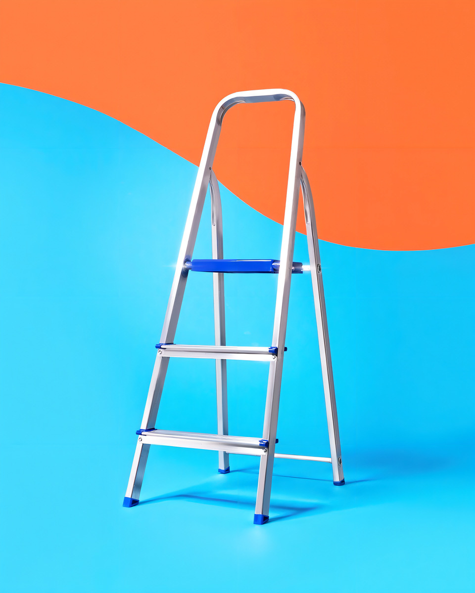 Escalera Aluminio 3 Escalones Mor Plegable Color Plateado/azul - Imagen 2