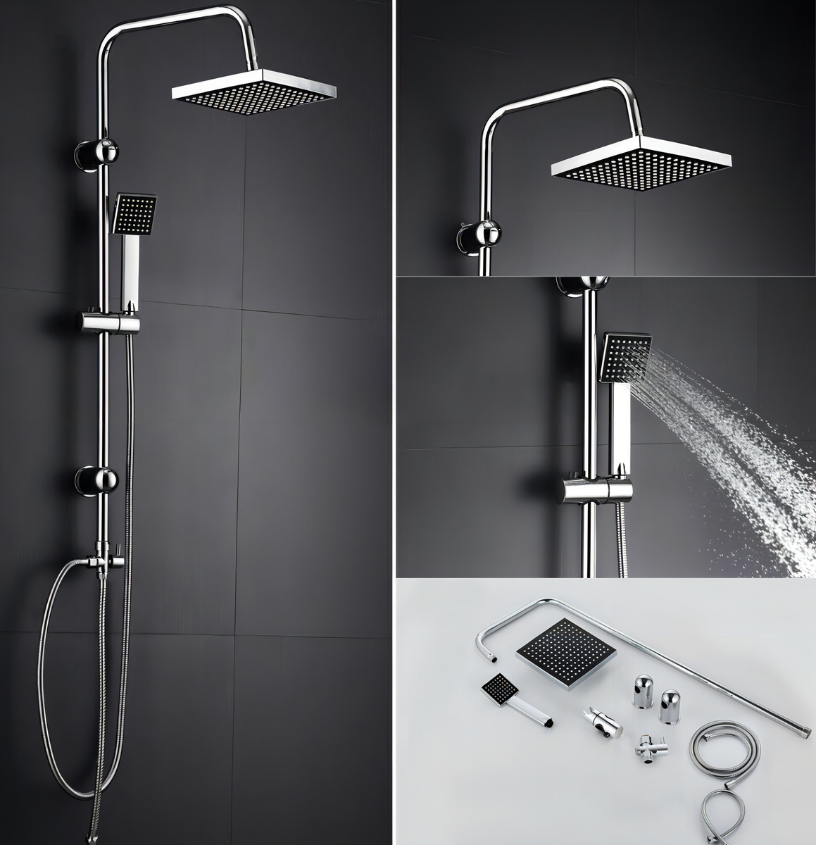 Barral De Ducha Roseta Cuadrada Y Telefono Acero Inox Color Plateado - Imagen 3